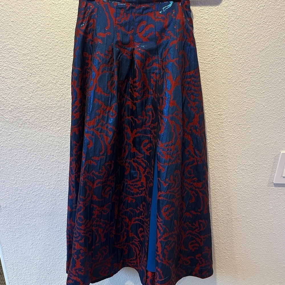 NWT Maeve - Anthropologie Red and Blue A-Line Slit Skirt